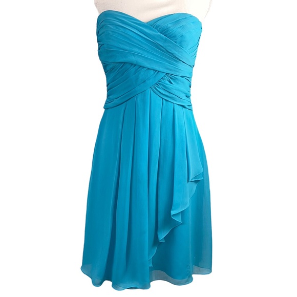 David's Bridal Dresses & Skirts - David’s Bridal Turquoise Chiffon Crinkle Strapless Dress 6 Cascade Feminine